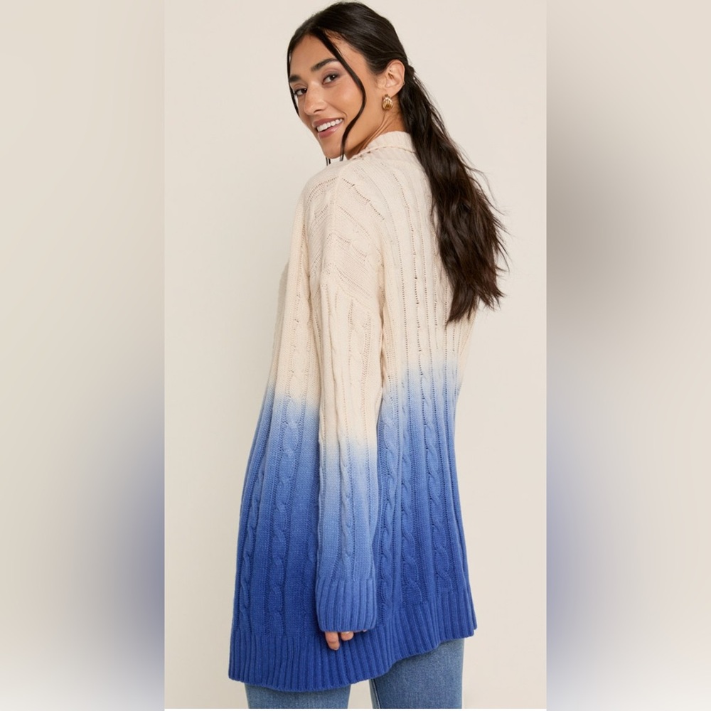 New Francesca’s Ines Cable Knit Two Tone Ombre Cardigan - Picture 4 of 6